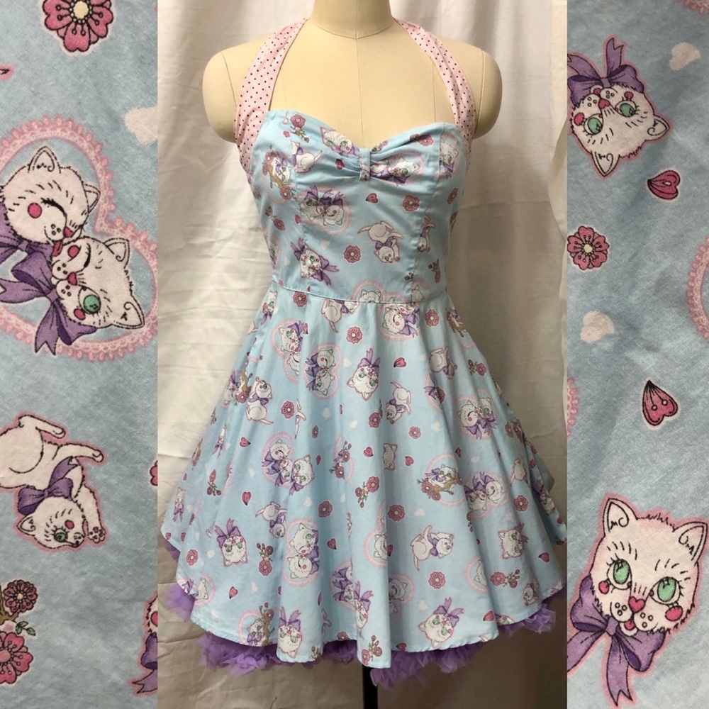 X-Small Amelia Kawaii Cat Print Retro Halter Hell Bunny Dress Hot Topic